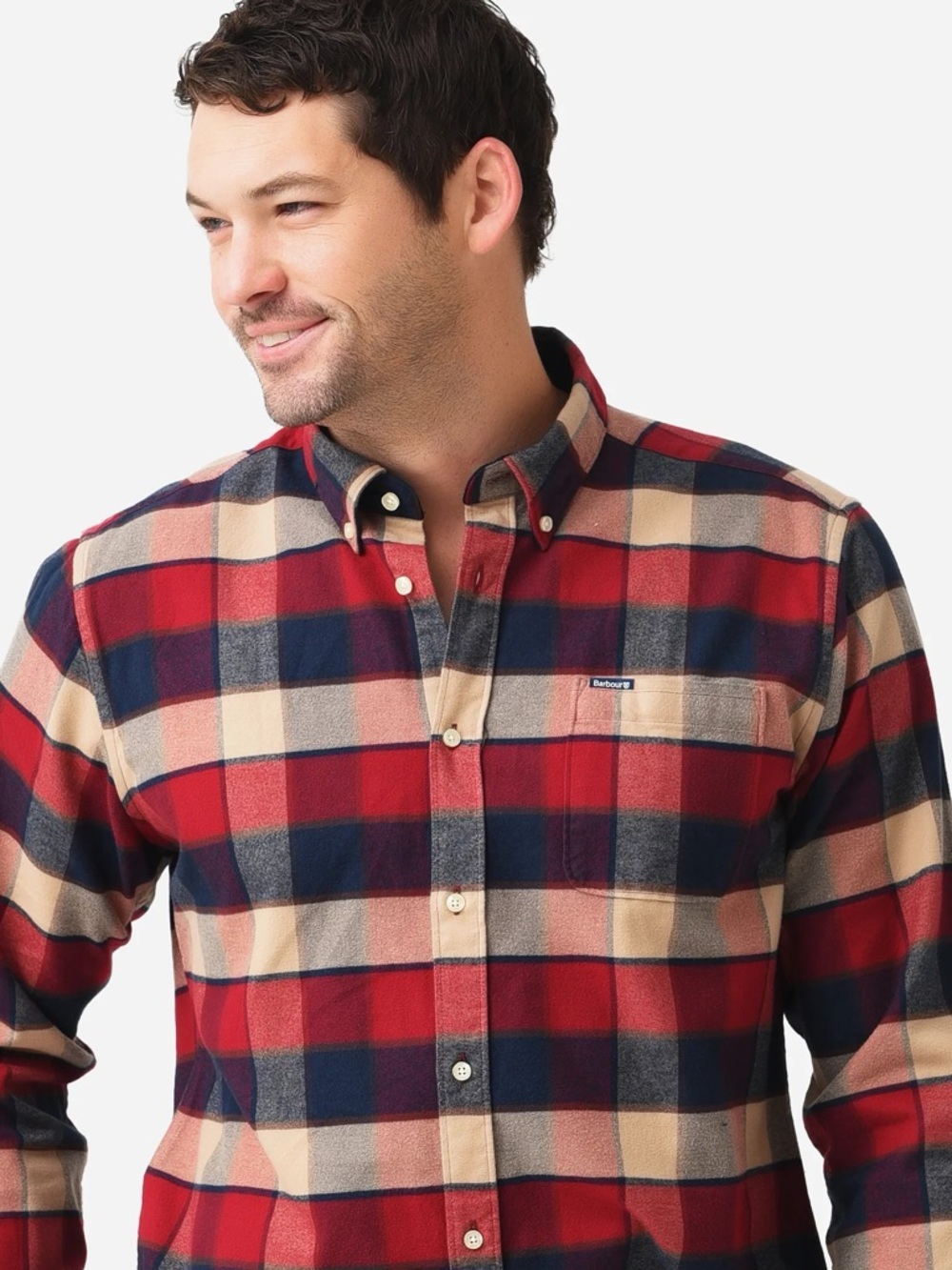 Barbour Red Navy Beige Plaid Button-Down Shirt